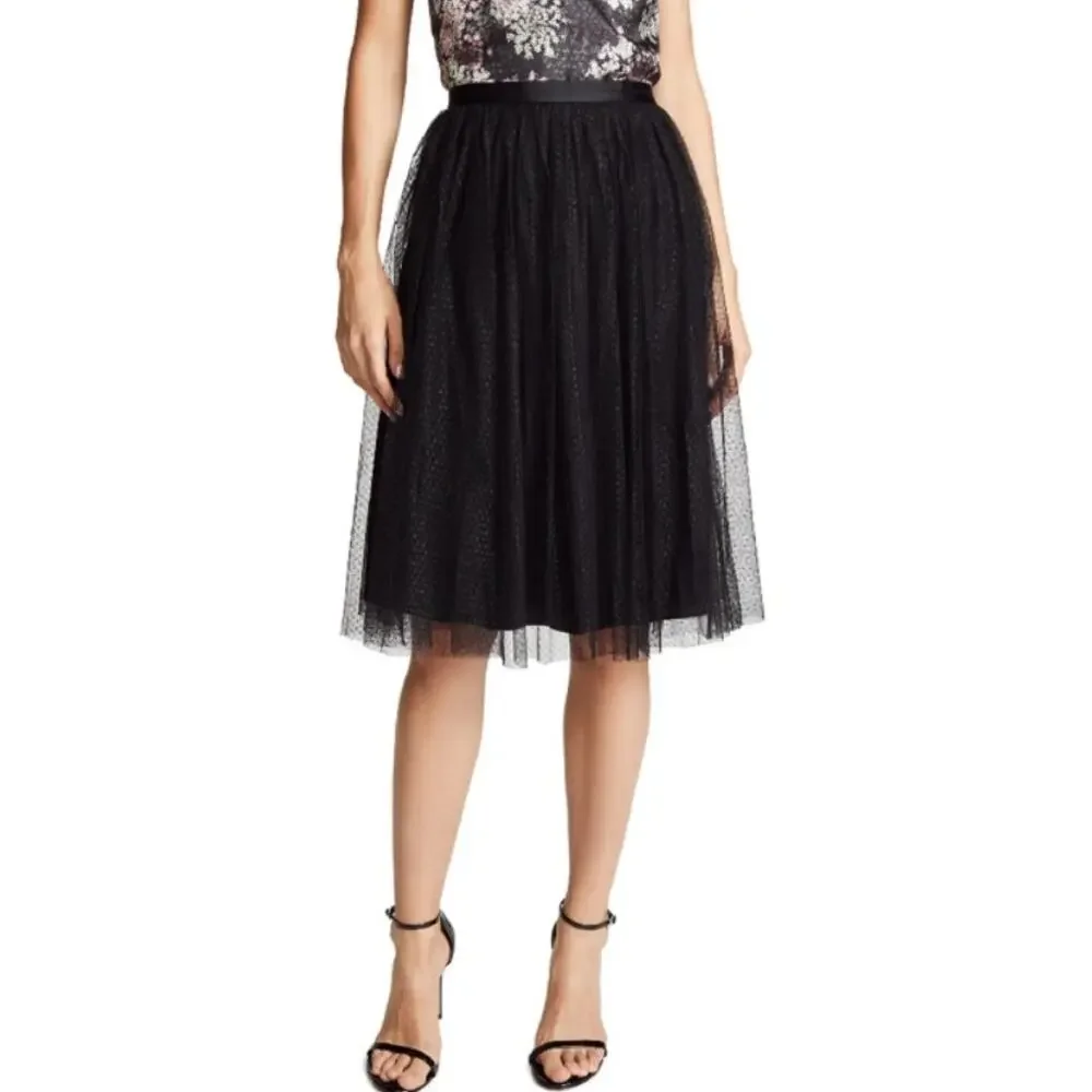 Needle & Thread Black Back Zip Below The Knee A-Line Dotted Tulle Midi Skirt 0